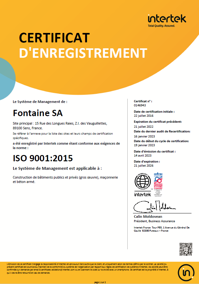 Certificat pour la normes internationales de management de la Qualité